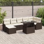 Set de 8 Piese de Sofa pentru Grădină cu Pernuțe Maro Ratan Poli, Sofa de Grădină cu 2 Locuri și Pernuțe Maro Ratan Poli GartenMobel Dekor