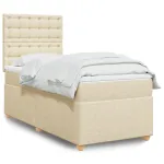 Pat box spring cu saltea, crem, 90x190 cm, textil GartenMobel Dekor