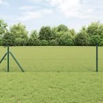 Gard Hexagonal Verde 0.4x100 m Oțel, Piloni pentru Gard  13 pcs Verde Ø32 mm 80 cm Oțel Zincat GartenMobel Dekor