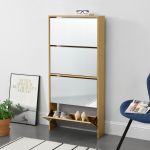 Dulap pantofi Vogar 1 cu oglinda si 4 spatii depozitare culoarea fagului [en.casa] HausGarden Leisure