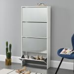 Dulap pantofi Vogar 2 cu oglinda si 4 spatii depozitare alb [en.casa] HausGarden Leisure