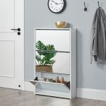 Dulap pantofi Vogar 3 cu oglinda si 3 spatii depozitare alb [en.casa] HausGarden Leisure