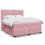 Pat box spring cu saltea, roz, 180x200 cm, catifea GartenMobel Dekor