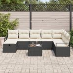 Set de Grădină cu 9 Piese și Perne Negru din Rattan Poly,  Sofa de Grădină cu 2 Locuri și Perne Negru din Rattan Poly GartenMobel Dekor