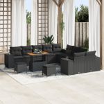 Set canapea grădină 13 piese cu perne Ratan negru Acacia,  Set dining grădină 3 piese cu perne Ratan negru Acacia GartenMobel Dekor