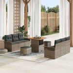Set canapea grădină  cu 9 piese și perne Gri Ratan Poli Acacia, Canapea grădină  cu 2 locuri și perne Gri Ratan Poli, Set dining grădină  cu 3 piese și perne Gri Ratan Poli Acacia GartenMobel Dekor