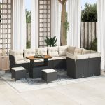 Set de canapea de grădină  cu 12 piese cu perne Negru Poliratan Acacia, Set de dining pentru grădină  cu 3 piese cu perne Negru Poliratan Acacia GartenMobel Dekor