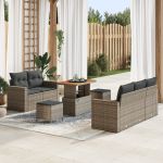 Set de sofa de grădină  cu perne gri din ratan poli pentru exterior, Set de dining de grădină  cu perne gri din ratan poli GartenMobel Dekor