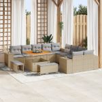 Set de sofa pentru grădină  cu 13 piese și perne bej din poliratan și acacia, Set de dining pentru grădină  cu 3 piese și perne bej din poliratan și acacia GartenMobel Dekor