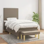 Pat box spring cu saltea, gri taupe, 90x200 cm, textil GartenMobel Dekor