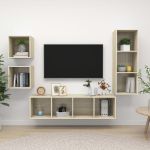 Set de dulapuri TV, 4 piese, stejar sonoma, lemn prelucrat GartenMobel Dekor
