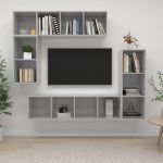 Set dulap TV, 4 piese, gri beton, lemn prelucrat GartenMobel Dekor
