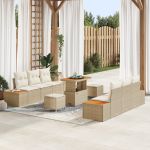 Set de Sofa de Grădină  cu Perne Bej Poliratan Acacia, Set de Dining de Grădină  cu Perne Bej Poliratan Acacia GartenMobel Dekor
