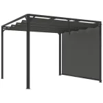 Pergola pentru gradina/terasa, retractabila, cu perete paravan, cadru aluminiu, gri inchis, 3x3x2.27 m GartenVIP DiyLine