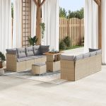 Set Canapea pentru Grădină  cu Perne Bej Ratan Polimer Acacia, Set Dining pentru Grădină  cu Perne Bej Ratan Polimer Acacia GartenMobel Dekor