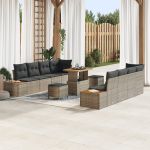 Set de 11 Piese Sofa de Grădină cu Perne Gri Polirat Acacia, Set de 3 Piese pentru Dining în Grădină cu Perne Gri Polirat Acacia GartenMobel Dekor