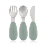 Set 3 tacamuri din otel inoxidabil (furculita, lingurita si cutit), manere din silicon, fara BPA, lavabile in masina de spalat vase, Reer 25133 Children SafetyCare