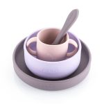 Set 4 piese vesela din silicon pentru mancarea copiilor (farfurie, castron, canuta, lingurita), fara BPA, lavabile in masina de spalat vase, de la 6 luni, mov, Reer 25124 Children SafetyCare