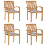 Scaune grădină stivuibile cu perne, 4 buc, lemn masiv tec GartenMobel Dekor