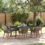 Set Dining Grădină 7 Piese Gri din Ratan Poliester GartenMobel Dekor