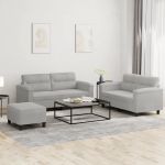 Set de canapele cu perne, 3 piese, gri deschis, microfibră GartenMobel Dekor