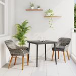Set de dining pentru grădină 3 piese gri din ratan poliester GartenMobel Dekor