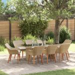 Set de dining pentru grădină 9 piese bej din rattan polimeric GartenMobel Dekor