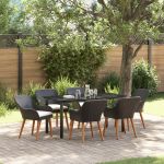 Set de dining pentru grădină cu 7 piese din poli ratan negru GartenMobel Dekor