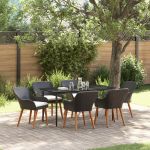 Set de dining pentru grădină cu 7 piese din ratan poliester negru GartenMobel Dekor