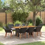 Set de mese pentru grădină 9 piese Ratan Poly Negru GartenMobel Dekor