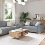 Set canapea, 3 piese, perne gri deschis, textil GartenMobel Dekor