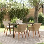 Set de dining pentru grădină 5 piese Bej din Ratan Poly GartenMobel Dekor