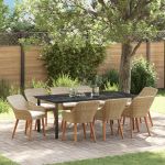 Set de dining pentru grădină 9 piese Ratan Poly Bej GartenMobel Dekor