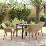 Set de dining pentru grădină cu 5 piese Bej din Ratan Poliester GartenMobel Dekor