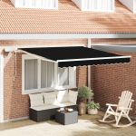 Marchiză manuală retractabilă cu LED neagră 300x250 cm,  Material de înlocuire pentru marchiză de 3x2.5 m cadru negru GartenMobel Dekor