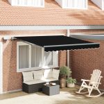Marchiză manuală retractabilă cu LED neagră 300x250 cm,  material de înlocuire pentru marchiză 3x2.5 m cadru negru GartenMobel Dekor