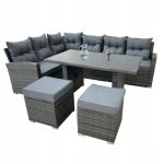 Set mobilier gradina/terasa, gri, ratan sintetic, 1 masa, 2 canapele, 2 tabureti, Lauren GartenVIP DiyLine