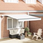 Marchiză Retractabilă Manuală  cu LED Alb 300x250 cm, Material de Înlocuire pentru Marchiză  3x2.5 m Cadru Alb GartenMobel Dekor