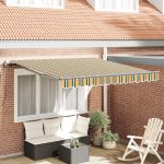 Marchiză retractabilă automată verde și galben 300x250 cm, ViaXL Marchiză de înlocuire pentru cadru 3x2,5 m verde și galben GartenMobel Dekor