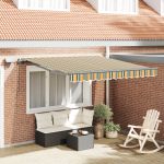 Marchiză manuală retractabilă  cu LED Verde și Galben 350x250 cm, Material de înlocuire pentru marchiză  pentru cadru de 3.5x2.5 m Verde și Galben GartenMobel Dekor
