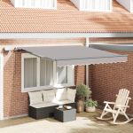 Marchiză retractabilă manuală  cu LED Gri deschis 350x250 cm, Material de înlocuire pentru marchiză  pentru cadru de 3,5x2,5 m Gri deschis GartenMobel Dekor