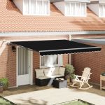 Marchiză retractabilă automată cu LED neagră 400x300 cm,  Material de înlocuire pentru marchiză 4x3 m neagră GartenMobel Dekor