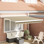 Marchiză retractabilă automată verde și galbenă 350x250 cm,  material de înlocuire pentru marchiză de 3,5x2,5 m verde și galben GartenMobel Dekor
