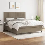 Pat box spring cu saltea, gri taupe, 160x200 cm material textil GartenMobel Dekor