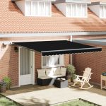 Marchiza Manuală Retractabilă cu LED Neagră 400x300 cm, Material de înlocuire pentru marchiză  pentru cadru de 4x3 m Negru GartenMobel Dekor