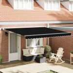 Marchiză retractabilă manuală  Negru 400x300 cm, Material de înlocuire pentru marchiză  pentru cadru de 4x3 m Negru GartenMobel Dekor