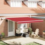 Marciză manuală retractabilă  cu LED Roșie 400x300 cm, Țesătură de schimb pentru marciză  4x3 m Roșie GartenMobel Dekor