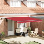 Marchiză manuală retractabilă cu LED roșu 400x350 cm, Fabrică de înlocuire a marchizei  pentru cadru de 4x3,5 m roșu GartenMobel Dekor