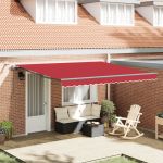 Marchiză Retractabilă Automată  cu LED Roșu 400x350 cm, Material de schimb pentru marchiză  pentru cadru de 4x3.5 m Roșu GartenMobel Dekor