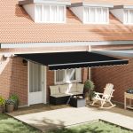Marchiză retractabilă manuală  cu LED Neagră 450x300 cm, Material de înlocuire pentru marchiză  pentru cadru de 4.5x3 m Negru GartenMobel Dekor